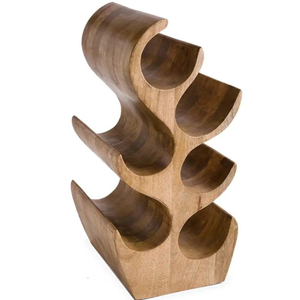 Porte-vin en bois d'acacia massif artisanal de luxe - Support à bouteilles sculptural moderne en forme d'arbre pour 6 à 12 bouteilles - Support à vin pour bar - Product Image 3