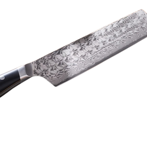 Ensemble de 2 couteaux de cuisine à manches noirs avec lames à motifs argentés et poignées rivetées pour trancher, hacher et préparer les aliments - Product Image 4