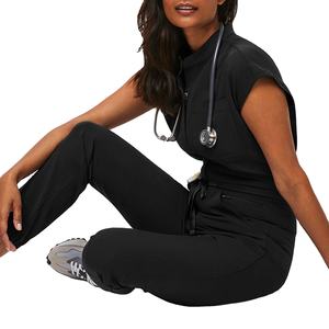 Ensemble de blouses médicales de couleur bleu marine personnalisée, taille plus, sécurité hospitalière, unisexe, combinaison d'infirmière en une seule pièce, rayonne, toile - Product Image 5