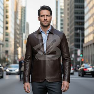 Custom Brand Men's Genuine Leather Motorcycle <b>Jacket</b> Dark Brown Office <b>Smart</b> Casual Zip-Up Minimal Design Waterproof Breathable - Product Image 6