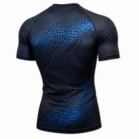 T-shirt de sport pour homme, tendance, noir et bleu, imprimé par sublimation, manches courtes, anti-UV, séchage rapide, polyester, adulte
