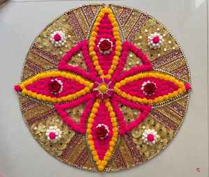 Support de bougie chauffe-plat indien traditionnel Rangoli, fleurs artificielles, métal, écologique, décoration extérieure pour bougies chauffe-plat, maison, mariage, fête - Product Image 1