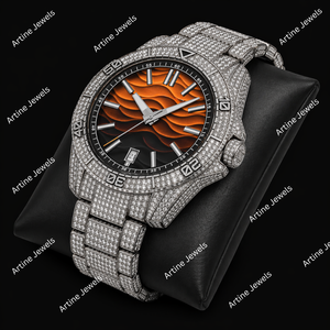 นาฬิกาเพชรประดับเต็มหน้าปัดสีส้ม ดีไซน์หรูหรา สายสแตนเลสสตีล - Product Image 2