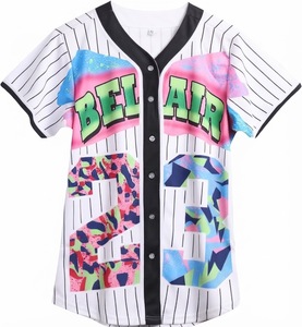Maillot de baseball unisexe Bel Air à col en V, manches courtes, boutons sur le devant, impression sublimée, respirant, écologique, séchage rapide - Product Image 1