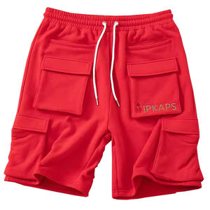OEM Custom Red Worsted 100% Cotton Breathable Quick Dry Street Style Cargo Shorts Men Casual with Drawstring - Product Image 1