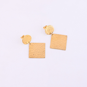 Boucles d'oreilles pendantes tendance carrées et rondes en laiton plaqué or pour femmes - Product Image 2
