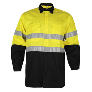 Chemise de travail haute visibilité pour homme, manches longues, couleurs contrastées jaune et noir, bandes réfléchissantes, tissu respirant - Product Image 1
