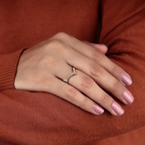 Curved Diamond Wedding Band V Shape Lab Grown Diamond <b>Ring</b> Curved <b>Stacking</b> Band Chevron Bridal <b>Ring</b> Anniversary Gift Wholesale - Product Image 4