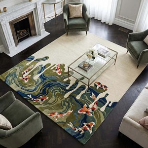พรมขนสัตว์ลายปลาคาร์ฟแบบนามธรรม งานศิลปะทันสมัย ทอมือ สำหรับห้องนั่งเล่น ลายบ่อและน้ำ ดีไซน์หรูหรา นุ่มสบาย - Product Image 1
