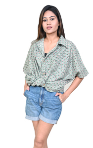 Blusa Holgada con Estampado Floral para Mujer, Cuello Camisero, Manga Corta, 100% Algodón Tejido, Camisa para Primavera, Otoño y Verano - Product Image 5