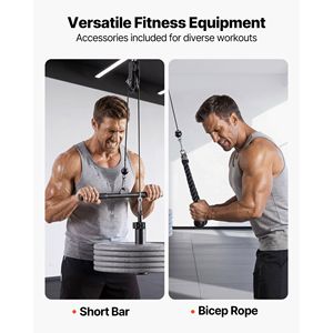 Sistema di Pulegge LAT con Maniglie a Doppia Presa, Barra Corta, Accessorio per Rack da Palestra, 1 Pezzo, Sistema di Pulegge con Cavi in Acciaio per Home Gym - Product Image 2