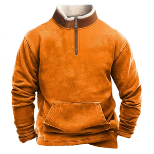 Men's Casual Fleece Quarter Zip Pullover Sweater Stand Collar Solid Color Pocket Design Loose Fit Winter Wear Digital - Product Image 4