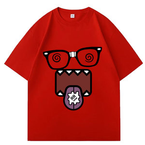 T-shirt pour homme avec imprimé de monstre de dessin animé amusant, lunettes Y2K, imprimé bouche, col rond, manches courtes, 100% coton, décontracté, séchage rapide, respirant - Product Image 1