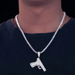 Collier pendentif pistolet Moissanite Iced Out, bijoux de luxe Hip Hop Bling pour hommes - Product Image 2
