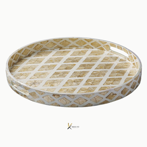 Juego de bandejas de servir de madera con nácar dorado, elegantes, hechas a mano, ecológicas, duraderas e impermeables, para el hogar, al por mayor, personalizadas OEM/ODM - Product Image 4