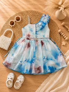 Premium Quality Girls <b>Blue</b> Princess Party <b>Dress</b> Elegant <b>Tulle</b> Gown with Floral Details for Birthday Wedding Events for Sale - Product Image 5