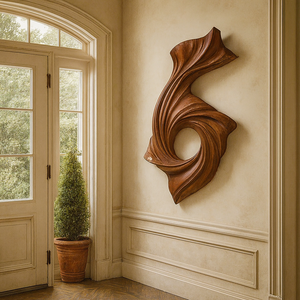 Sculpture murale en bois Art Déco artisanale avec motifs abstraits et géométriques pour la décoration du salon - Cadeau d'anniversaire - Product Image 5