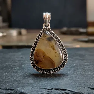 925 Sterling Silver Montana Agate Handmade Pendant <b>Vintage</b> Boho Jewelry Wholesale Natural Gemstone Everyday Wear - Product Image 5