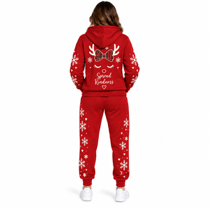 Wholesale Women Christmas Tracksuit Hooded Sweatshirt Jogger Pants Set Solid Color Custom Womens Holiday Two Piece Sweat Suit - Product Image 2