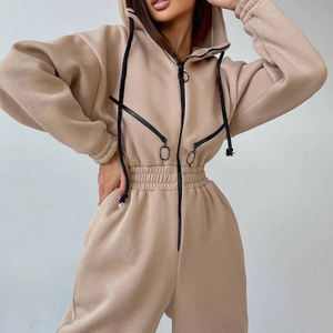 Women Sport <b>Jumpsuits</b> Solid Sweatshirt Hooded Top Zipper Tight Waist <b>Jumpsuits</b> Casual Thick One Piece Overalls Sport - Product Image 6