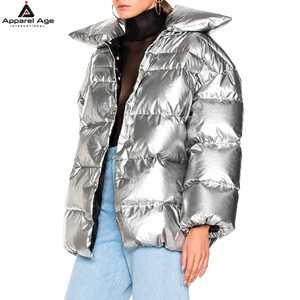 Wholesale Top Quality Women's Shiny Puffer Jacket Glossy <b>Winter</b> <b>Coat</b> Metallic <b>Padded</b> Jacket Warm Quilted Outerwear Custom Logo - Product Image 3