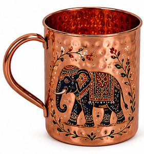 Mug en cuivre martelé fait main avec motif émaillé Village méditerranéen |   Mug en cuivre pour Moscow Mule |   Boisson artistique décorative - Product Image 4