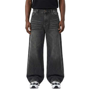 Jeans Hip-Hop Unisexe Baggy à Jambes Larges et Coupe Oversize, Noir Délavé Vintage, Lavable, Style Streetwear, pour Hommes, par Fabricant de Denim - Product Image 1