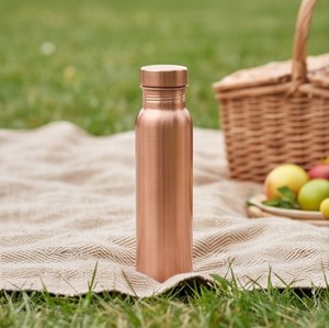 Copper <b>Water</b> <b>Bottle</b> with Screw-On Cap Reusable Modern <b>Metal</b> Drinkware For Luxurious Hydration And Natural Health - Product Image 3