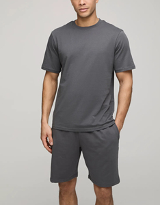 Nouvel ensemble de survêtement pour homme 100% coton, logo imprimé en sérigraphie personnalisé, gris uni, streetwear, 2 pièces, grandes tailles, prix avantageux - Product Image 5