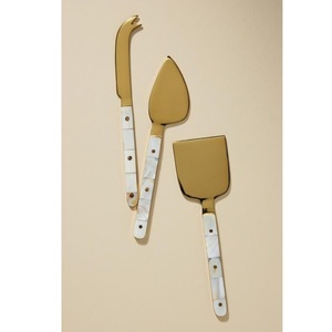Vintage Style Handcrafted 3pc Stainless Steel Slicer <b>Cheese</b> <b>Knives</b> <b>Set</b> with Marble and Wood Handle for Serving <b>Cheese</b> Breakfast - Product Image 2