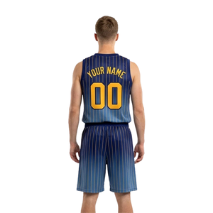 Conjunto de pantalones cortos de baloncesto para hombre, diseño degradado con rayas verticales, cuello en V, sin mangas, nombre del equipo personalizado, número, uniforme para adultos - Product Image 2