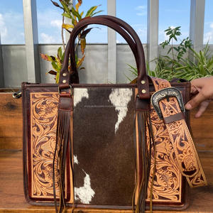กระเป๋าสะพายพาดลำตัวหนังวัวแบบตะวันตกสำหรับผู้หญิงกระเป๋าหนังแท้ลายดอกไม้ตามสั่ง - Product Image 3