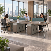Poste de travail moderne pour 6 personnes avec tiroirs, ensemble de bureau en bois et armoire latérale pour l'espace de travail des employés de l'entreprise