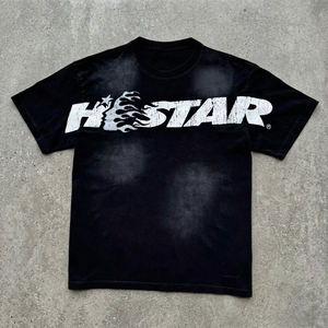 Camiseta Deportiva Casual de Algodón Puro Tejido de 220g, Estilo Hip-Hop Urbano con Brillo, Corte Holgado, Transpirable, Cuello Redondo y Manga Corta Estampada - Product Image 4