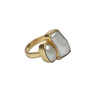 แหวนทองคำชุบด้วยพลอยมุกคุณภาพ AA 925ออกแบบด้วยมือมีเอกลักษณ์วินเทจปรับได้ - Product Image 2