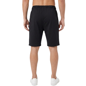 Shorts en jersey de coton noir pour homme avec cordon de serrage à la taille, décontractés, respirants, longueur Bermuda, couleur unie, tissu tricoté - Product Image 6