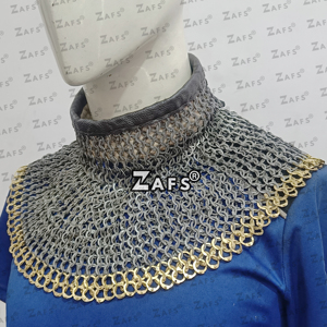 Gorget en maille de fer doux avec anneaux en laiton, collier médiéval de évêque ou de chevalier pour cosplay, reconstitution historique, costume de foire - Product Image 2