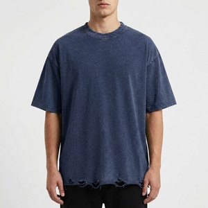 Camiseta Premium de Algodón Pesado de 230g, Lavada, con Efecto Desgastado, Oversize, Ecológica, Transpirable, Estilo Urbano, Casual y de Moda - Product Image 1