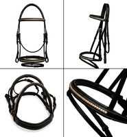 Bridon en cuir pour cheval avec sangle de nez à boucle et garniture dorée, équipement d'équitation durable TAK Equestrian HB1902
