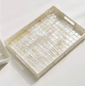 Bandeja de servir contemporánea de nácar con acabado pulido liso, ideal para cocinas y salas de estar de lujo. - Product Image 1