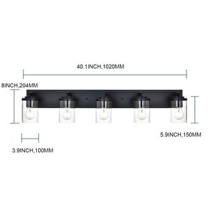 Lampada da Bagno Vintage Stile Fattoria a 5/6 Luci con Finitura Nera Opaca e Paralume in Vetro Trasparente - Product Image 4