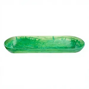 Tazón para Servir de Resina Verde Hecho a Mano, Diseño Moderno Tallado, Vajilla Decorativa para Servir Alimentos - Product Image 1