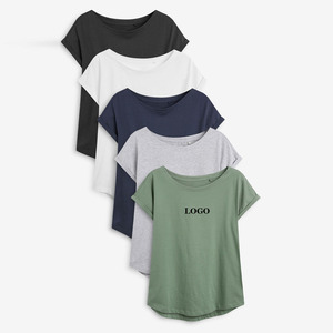 Camiseta Casual de Manga Corta con Cuello Redondo para Mujer, Color Sólido, Corte Holgado, Transpirable, de Algodón Jersey, con Logotipo Estampado, Largo Regular, para Todas las Temporadas - Product Image 1