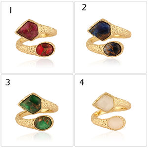 Bague pour homme en laiton massif plaqué or 18 carats, avec deux pierres précieuses inspirées du serpent en jade saphir bleu, pierre ovale fantaisie, taille ajustable. - Product Image 6