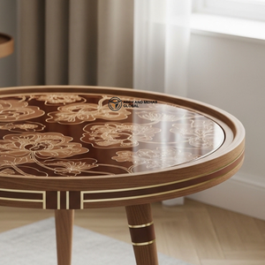 Brown Traditional Meena Wooden <b>Stool</b> Handcrafted Round Decorative Tripod Accent <b>Stool</b> with Floral Design - Product Image 3