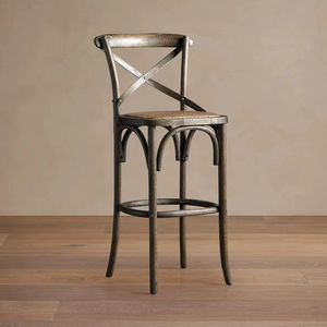 Silla de Bar Premium con Respaldo Cruzado de Madera y Asiento de Ratán Tejido a Mano para Restaurantes, Cafeterías y Espacios de Hostelería - Product Image 1