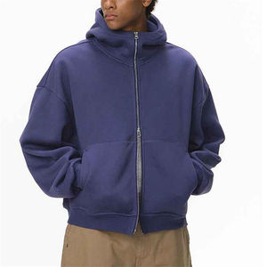 เสื้อฮู้ดดี้ทรงบ็อกซี่แบบสั่งทำพิเศษ OEM พร้อมลายปัก เสื้อฮู้ดดี้ทรงบ็อกซี่แบบครอปสำหรับผู้ชาย ซิปคุณภาพสูง คอสูง ซิป 100% ผ้าฝ้ายหวีอย่างดี เสื้อฮู้ดดี้สำหรับทุกเพศ - Product Image 5