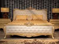 Ensemble de chambre à coucher en bois avec lit à baldaquin et tête de lit rembourrée – Mobilier de chambre pour maison, hôtel, villa, mariage