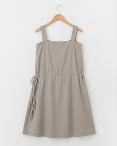 Women's Apron Midi <b>Dress</b> Square Neck Sleeveless Woven Crepe <b>Elastic</b> Waist Tassel Drawstring Casual Office Wear - Product Image 2