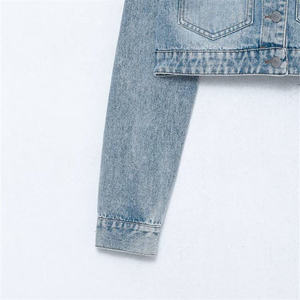 Nouvelle veste en jean tissée unie respirante et élégante pour femme, manches longues, coupe courte, bleu denim, automne 4850 - Product Image 3